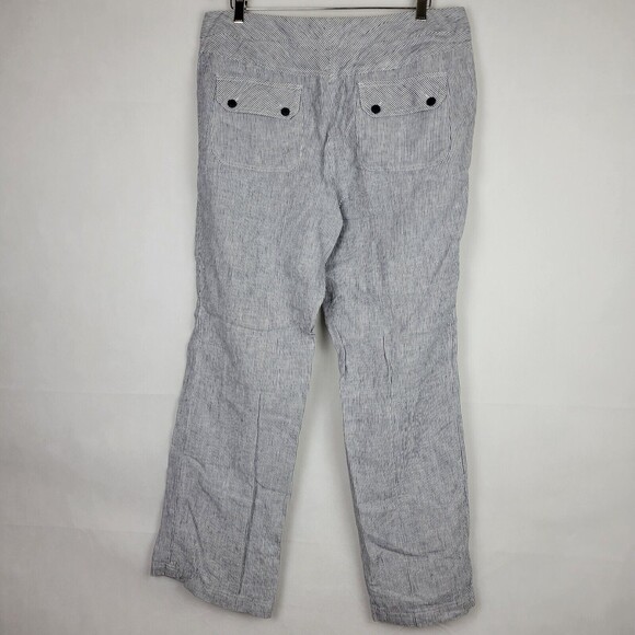 Chicos 100% Linen Pants Womens 2.5 (14) Wide Leg Blue White Stripe Flap Pockets - Picture 7 of 8